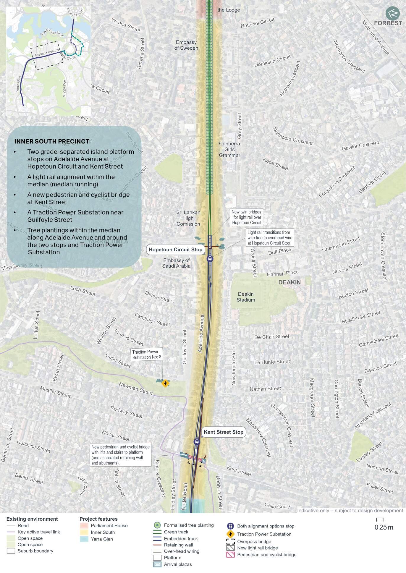 Inner South precinct overview - both alignment options
