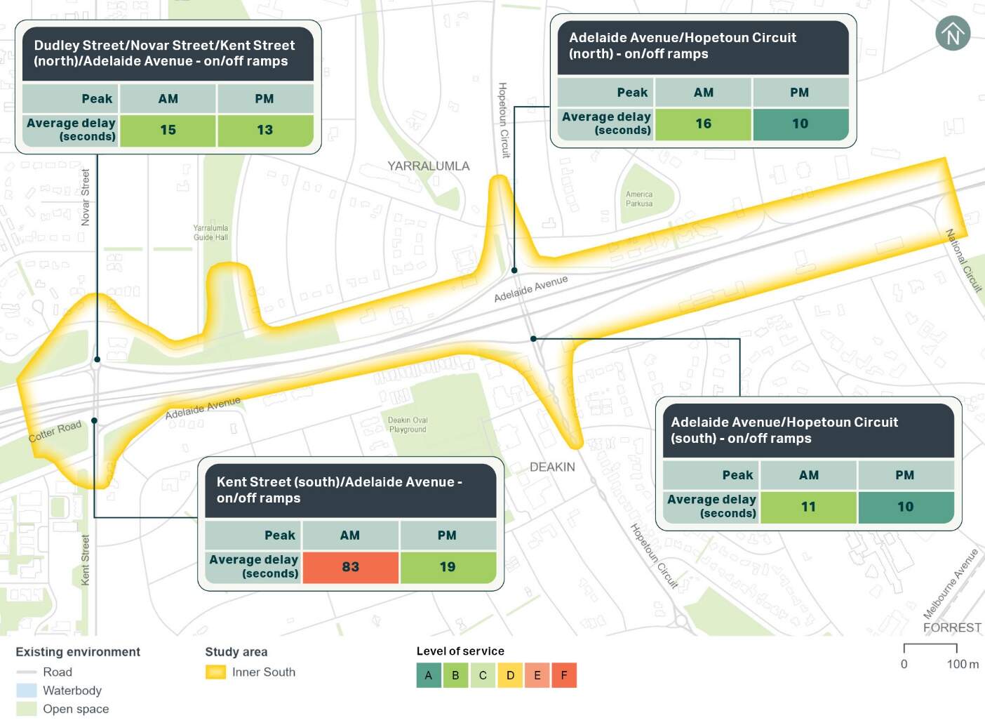 2017 AM and PM peak hour intersection performance within the Inner South precinct study area
