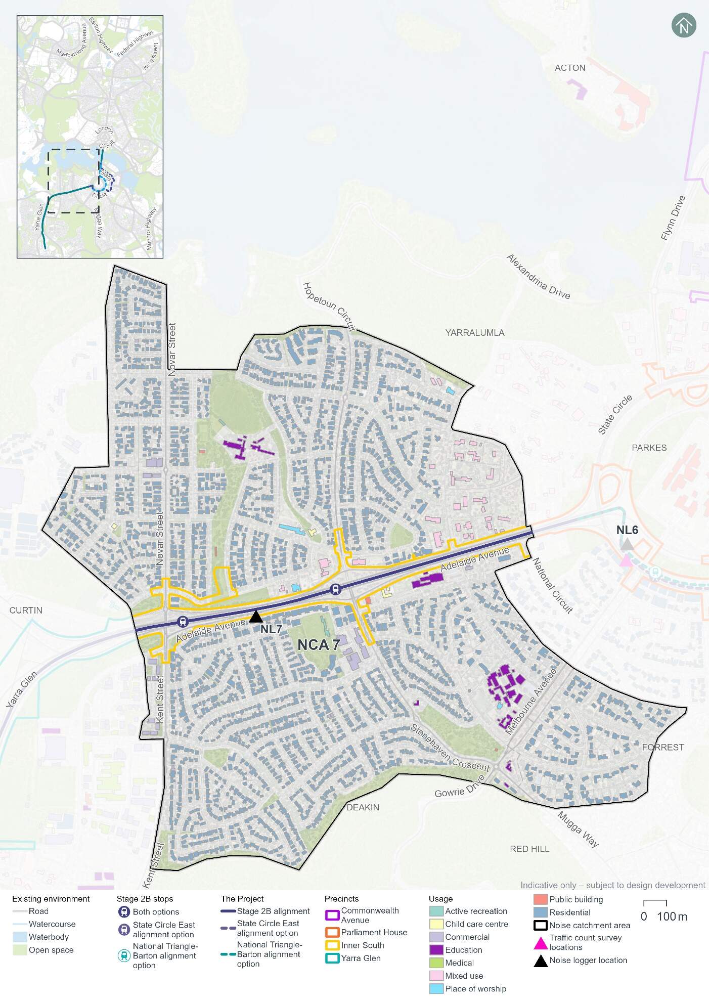 Noise catchment area and sensitive receivers - Inner South precinct