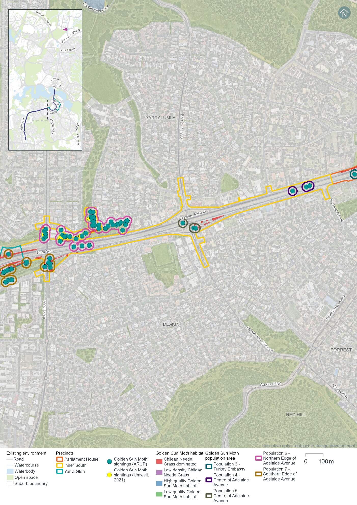 Golden Sun Moth habitat and sightings in the Inner South precinct